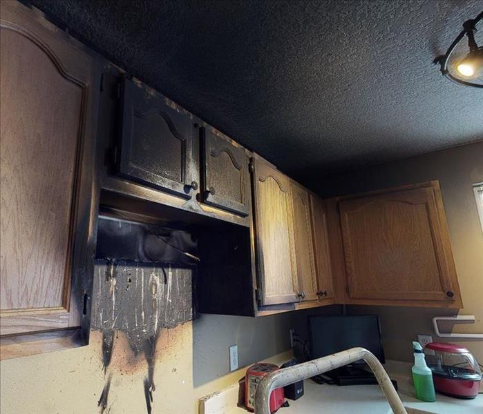 Matterport image of fire damage in a kitchen